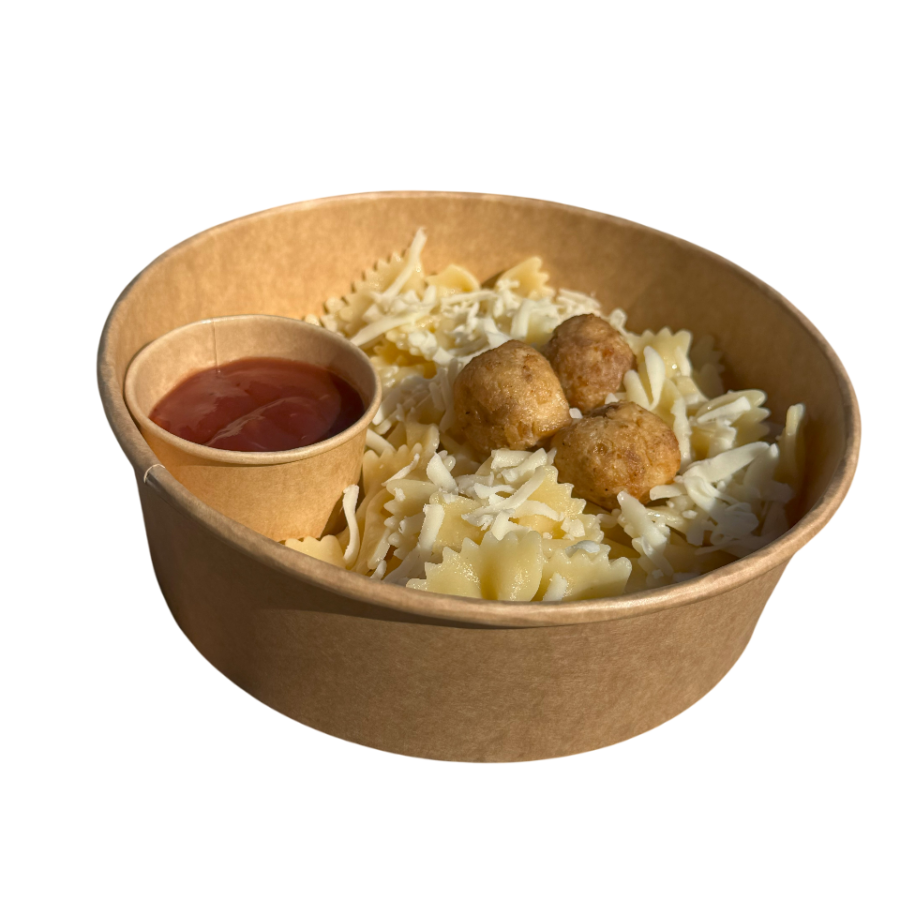 Макарони з фрикадельками та кетчупом