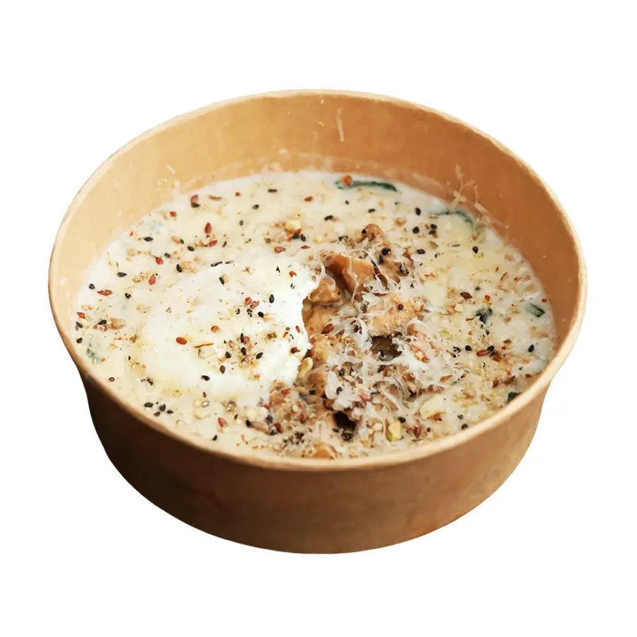 Вівсяна каша з білими грибами та яйцем пашот